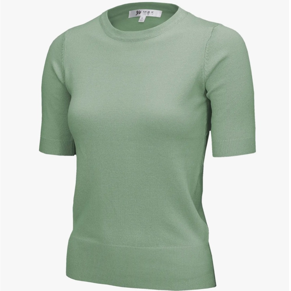 Half Sleeve Crewneck Fine Gauge Knitted Soft Pullover Sweater Tee | Jade | M
